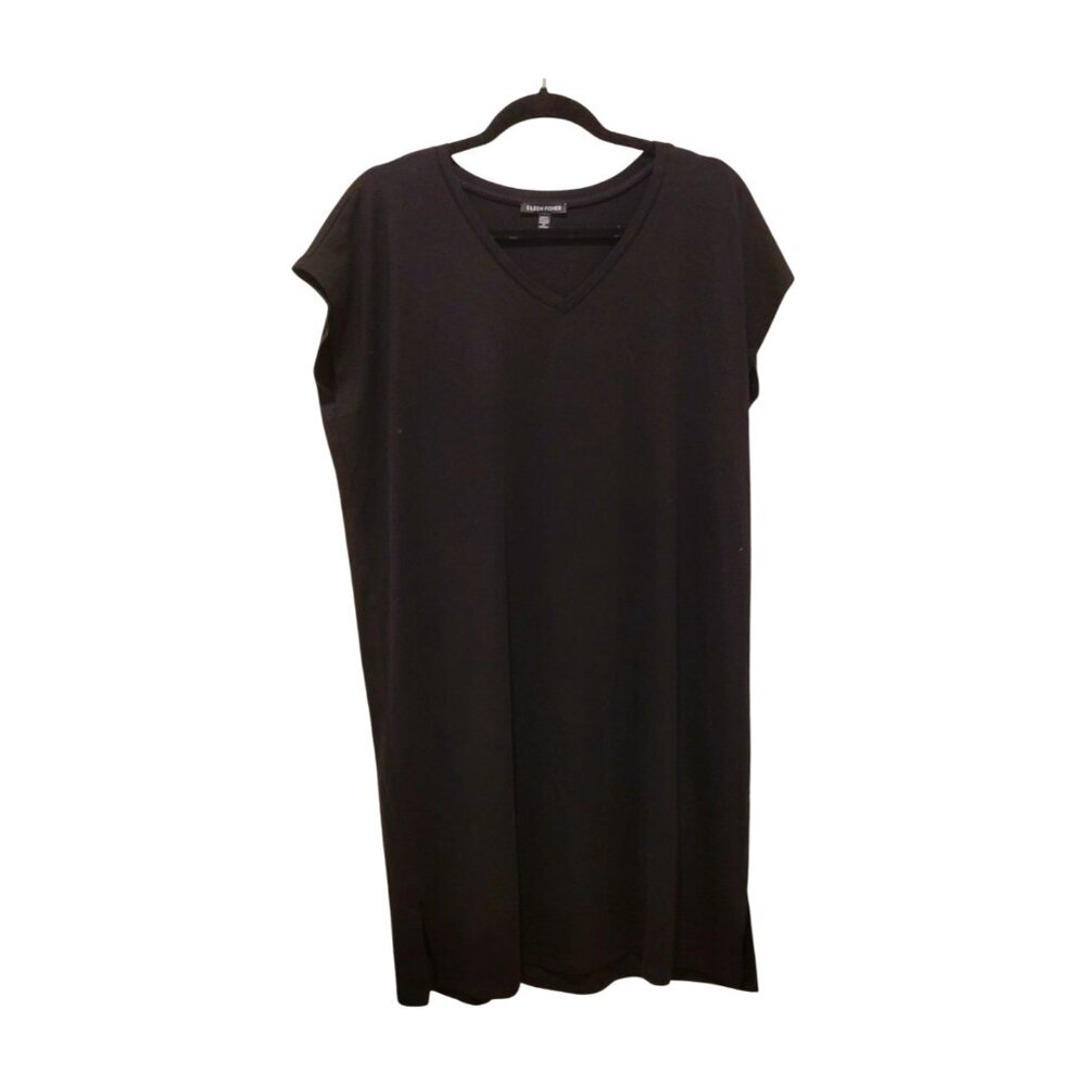 Eileen Fisher Black Short Sleeve Jersey Maxi Midi Dress S Small Travel Minimalis - Picture 1 of 6